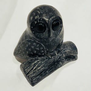 Black Owl Figurine Wolf Original Sculpture Large Eyes  display picture 3