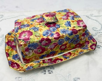 Mantequera con tapa de chintz Royal Winton Grimwades - Diseño Royalty