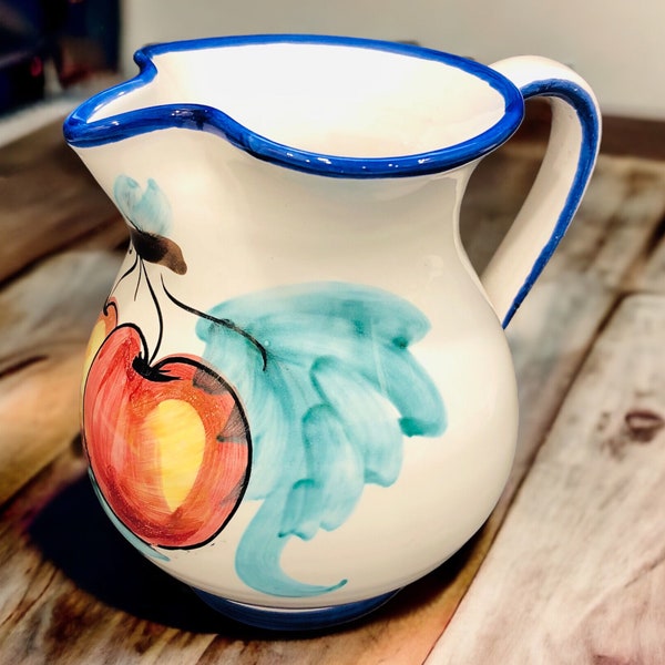 Hand-Painted Ceramic Pitcher Made In Italy Country Farmhouse Décor