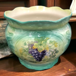 Large Vintage Jardiniere Green With Grapes Design Royal Staffordshire Pottery Wilkinson