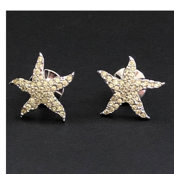 Swarovski Crystal Starfish Lapel Pins, Tie Tacks, Hat Pins - Pair