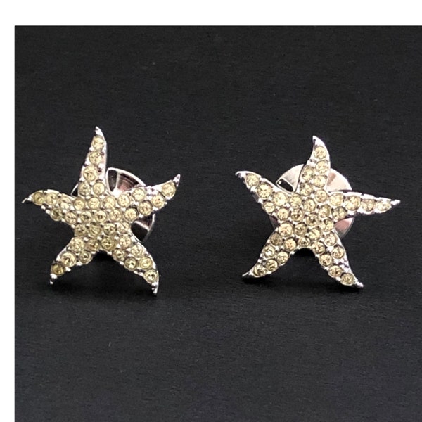 Swarovski Crystal Star Fish Tack Pins Lapel Pins Tie Tacks Hat Pins Pair