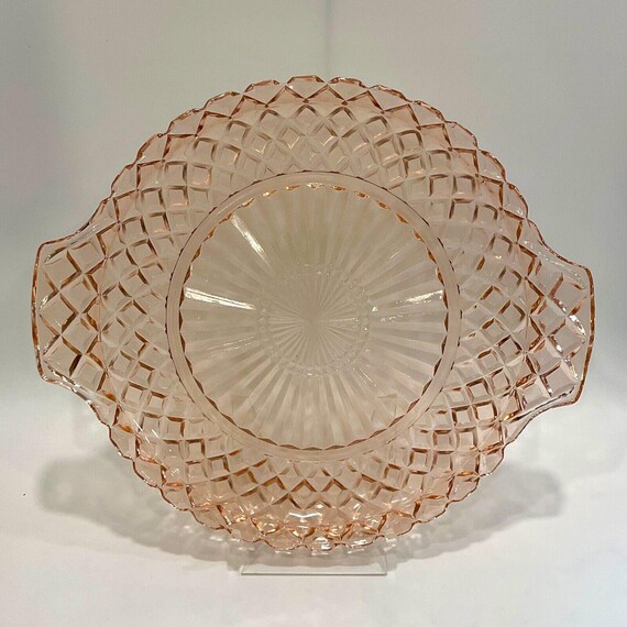 Anchor Hocking Waterford Pink Depression Glass Cake Plate Tray