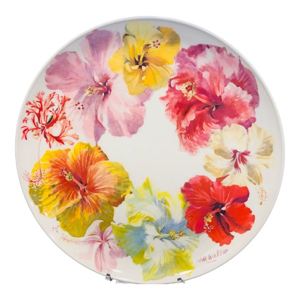 Floral Melamine Platter Artist Jill Walker Round Mebel Platter Made In Italy 12 Inch Platter Patio Dining