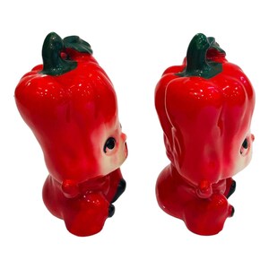 Anthropomorphic Red Pepper Salt & Pepper Shakers Vintage Kitschy
