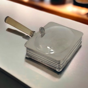 Vintage Silverplate Silent Butler Crumb Catcher Ash Collector Lucite Handle