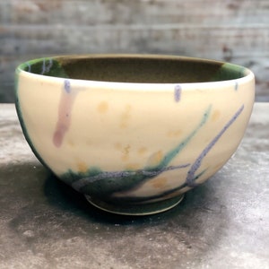 Small Vintage Studio Pottery Bowl Multi-Color Abstract Design Home Décor