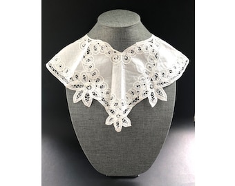 Vintage Cotton Collar White Neck Collar With Button Closure Lace Collar Hand-Made