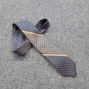 Vintage 80s Neiman Marcus Navy Blue Silk Geometric Medallion Pattern Necktie