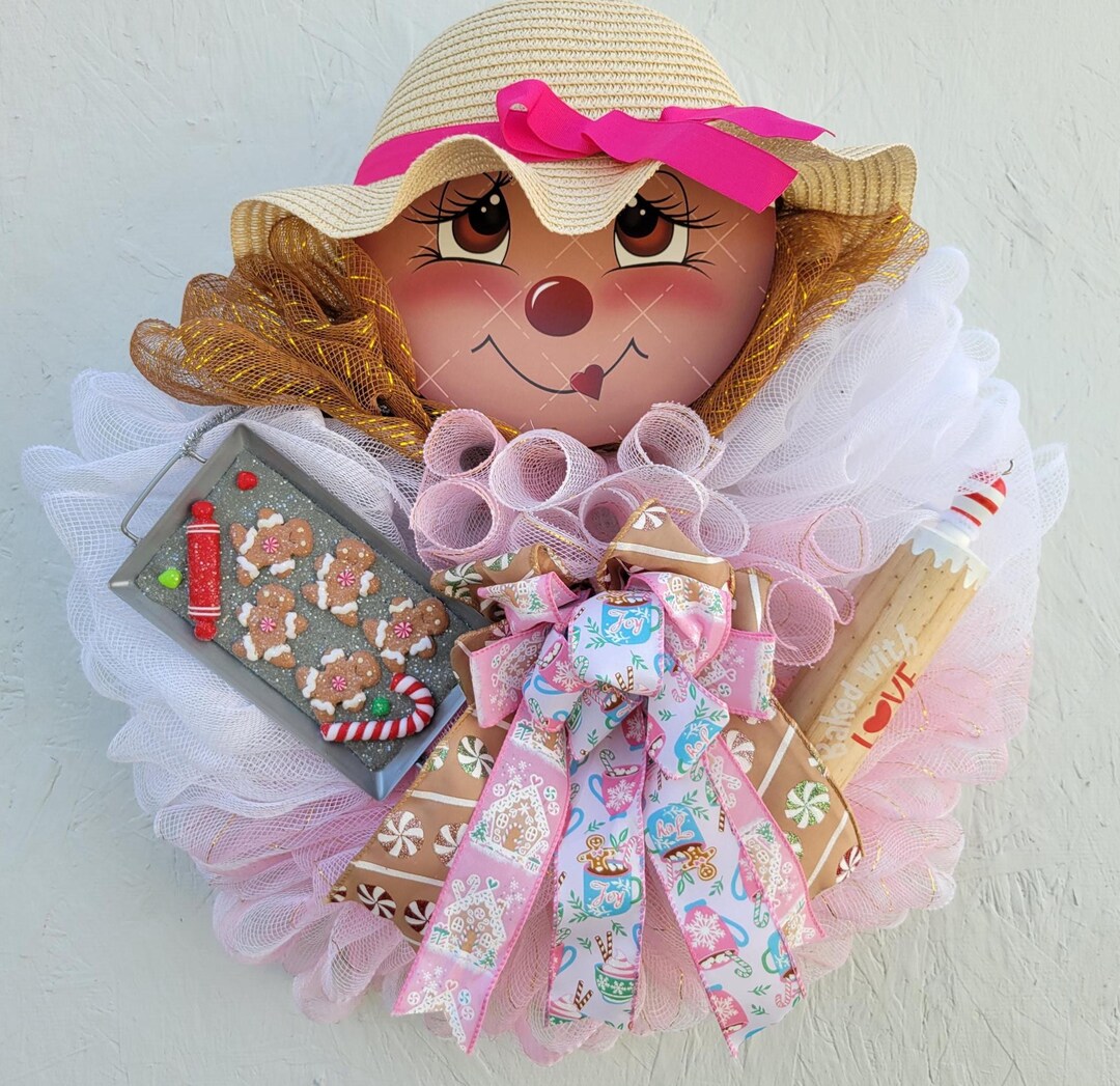 Gingerbread Wreath: Pink Gingerbread Girl Wreath, Christmas Door or ...