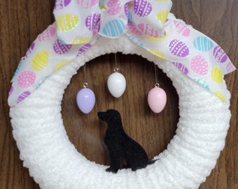 Dog Easter Wreath, Easter Wreath, Spring Wreath, Dog Wreath, Easter Eggs, Chunky yarn wreath, Dog Mom, Dog Dad, Pet Lover, House warming