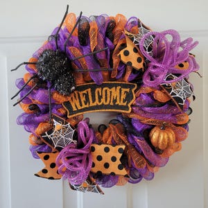 Ghirlanda di Halloween, ragno, zucca, decorazioni per porte di Halloween, decorazioni autunnali, decorazioni autunnali, decorazioni per ufficio di Halloween, benvenuto, decorazioni murali di Halloween