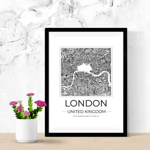London United Kingdom, Digital Art Map, Digital Print Poster, Black and White City Map, Unique, Gift Map, Contemporary Map, Modern Map