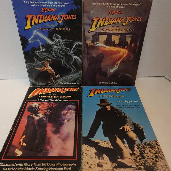 Indiana Jones kids paperback book lot (Young Indiana Jones x2, Temple of Doom, Last Crusade)