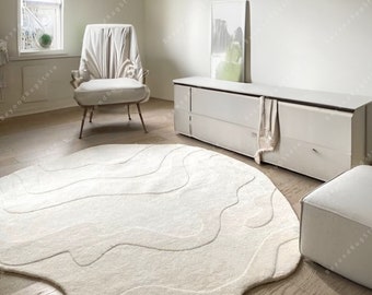 Forma irregolare, tappeto trapuntato bianco, tappeti in lana trapuntata a mano per l'estetica della camera da letto, tappeto trapuntato minimalista, regali personalizzati