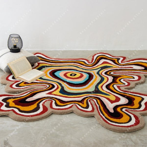 Irregular Shaped Custom Throw Rug Hand-Tufted Wool Handmade Area Rug Carpet for Home, Bedroom, Living Room, Kids Room