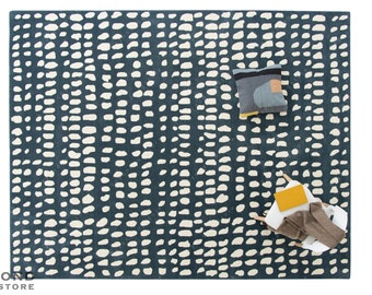 Dalmatian Blue & White, Hand-Tufted  Wool Handmade Area Rug Carpet for Home, Bedroom, Living Room, Dining Room, Guestroom, Kids Room