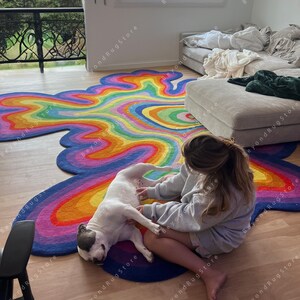 Rosa, Psychedelische getuftet unregelmäßig geformte benutzerdefinierte Teppich Wolle handgefertigte Bereich Teppich Teppich für Haus, Schlafzimmer, Wohnzimmer, Kinderzimmer, als Geschenk Psychedelic