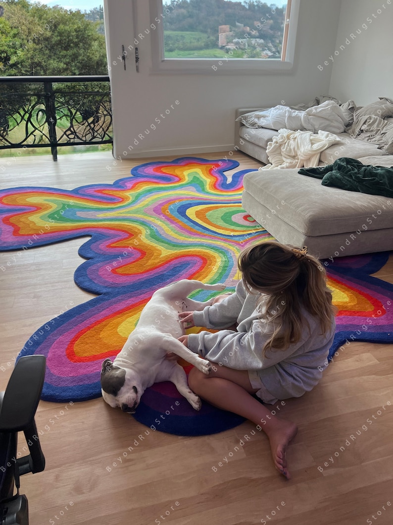 Rosa, Psychedelische getuftet unregelmäßig geformte benutzerdefinierte Teppich Wolle handgefertigte Bereich Teppich Teppich für Haus, Schlafzimmer, Wohnzimmer, Kinderzimmer, als Geschenk Psychedelic