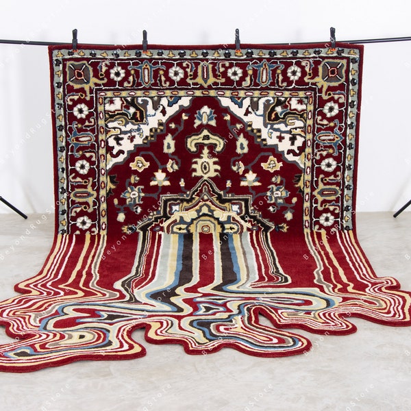 Melting Oriental Design - Dark Red, Hand-Tufted  Wool Handmade Area Rug Carpet for Home, Bedroom, Living Room, Dining Room, Any Room