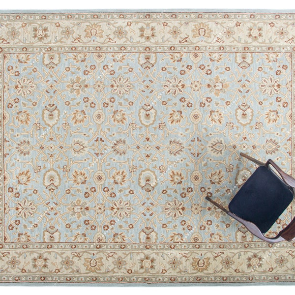 Malika Blue Oriental Oushak Persian Style Hand-Tufted  Wool Handmade Area Rug Carpet for Home, Bedroom, Living Room, Dining Room