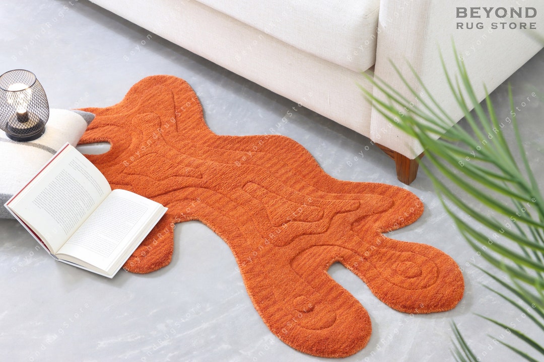 Orange Amoeba Irregular Shaped Throw Rug Hand-tufted 100% Wool - Etsy Australia