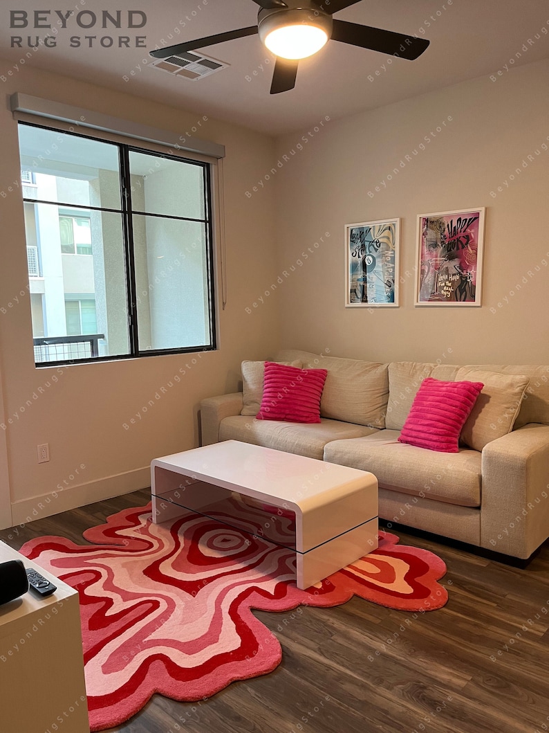 Rosa, Psychedelische getuftet unregelmäßig geformte benutzerdefinierte Teppich Wolle handgefertigte Bereich Teppich Teppich für Haus, Schlafzimmer, Wohnzimmer, Kinderzimmer, als Geschenk Pink