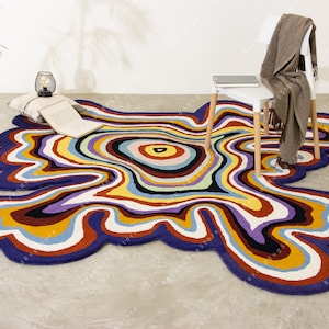 Rosa, Psychedelische getuftet unregelmäßig geformte benutzerdefinierte Teppich Wolle handgefertigte Bereich Teppich Teppich für Haus, Schlafzimmer, Wohnzimmer, Kinderzimmer, als Geschenk Purple & Multi