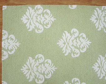 Damask Green Loop & Cut Pile Hand-Tufted  Wool Handmade Area Rug Carpet for Home, Bedroom, Living Room, Dining Room, Any Room