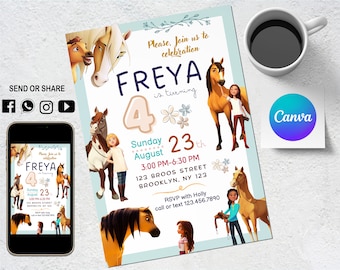 Spirit Riding Free Printable Birthday Party Invitation Horse Party Girl Birthday Lucky Fill in ...