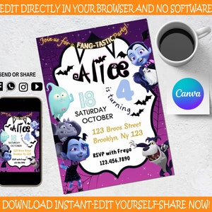 Vampirina Invitation - Kids invitation - Digital Party Invite - Modern Birthday Template Printable - Editable in Canva