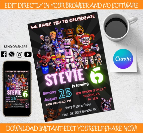 Editable Five Nights at Freddy's Invitation Free Thank You Card