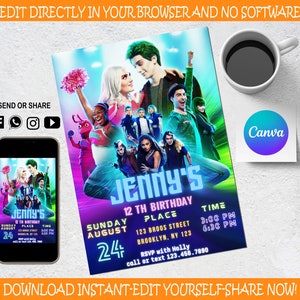 Zombies 3 Invitation - Kids invitation - Digital Party Invite - Modern Birthday Template Printable - Editable in Canva