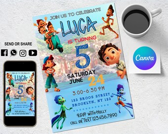Luca Digital Birthday Invitation - Kids invitation - Digital Party Invite - Modern Birthday Template Printable - Editable in Canva