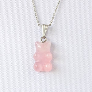 Teddy Bear Pendant Necklace, Teddy Bear Rose Quartz Pendant, Rose Quartz Pendant, Teddy Pendant, Bear Necklace, Gemstone Pendant, Children