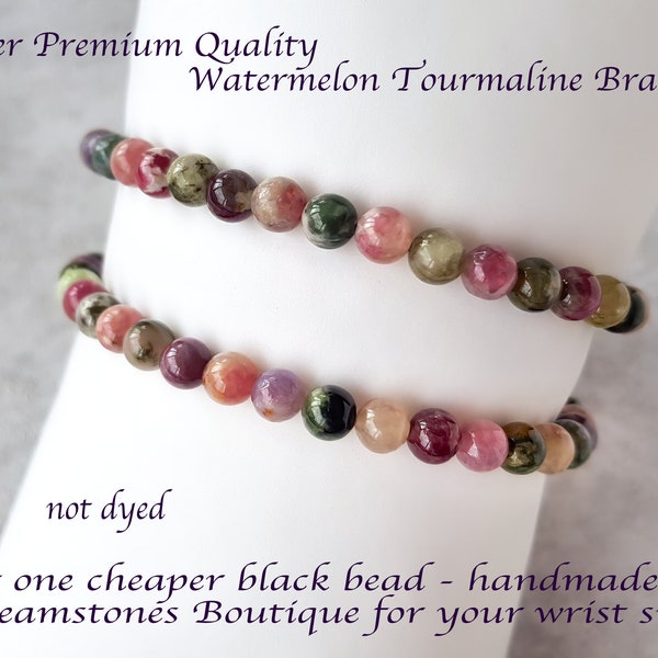 Watermelon Tourmaline Bracelet, 6mm, Rare Rainbow Tourmaline Gemstone Stretch Bracelet, Natural Mixed Tourmaline Crystal Beaded Bracelet