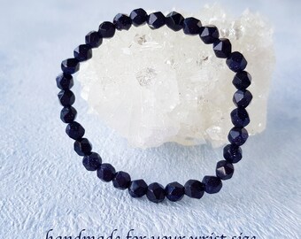 Blue Goldstone Bracelet, Choose From 6mm or 8mm  Beads, Faceted Polygon Gemstone Stretch Bracelet, Sparkly Crystal Beaded Bracelet, Children