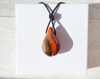 Polychrome Jasper Pendant Necklace, Desert Jasper, Side Drilled Teardrop Polished Gemstone Pendant, Polychromic Jasper Tumble Stone Pendant