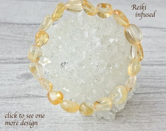 Citrine Nugget Bracelet, Yellow Gemstone Stretch Bracelet, High Quality Crystal Beaded Bracelet, Tumble Stone, 2 Designs, Multiple Sizes,