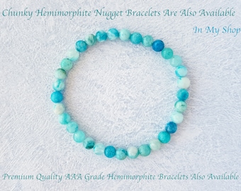 Hemimorphite Bracelet, 6mm, Stretch Bracelet, Turquoise, Gemstone, Crystal Healing Bracelet, Beaded Bracelet, Rare, Restless Leg Syndrome
