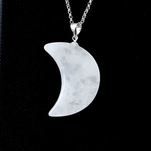 Clear Quartz Crescent Moon Pendant Necklace, Milky Quartz Pendant, Rock Crystal Moon Necklace, White Gemstone Pendant, Women, Children