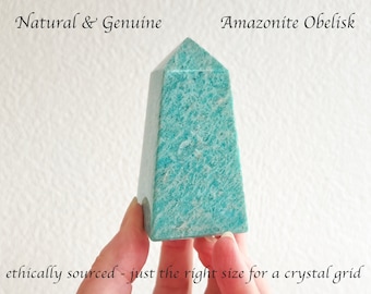 Amazonite Obelisk, Natural Blue Green Large Gemstone Point, Extra Wide Polished Crystal Tower, Great For Crystal Grids, Ethically Sourced
