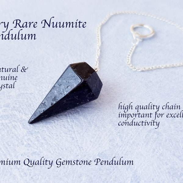Nuumite Pendulum, Dowsing, Faceted, Cone Shaped Gemstone Pendulum, Rare Black Crystal Pendulum, Premium Quality, Gift, Reiki
