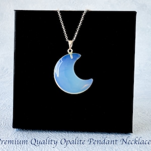 Opalite Crescent Moon Pendant Necklace, Opalite Pendant, Women, Children, Gemstone Moon Pendant, White, Blue, Gemstone Pendant