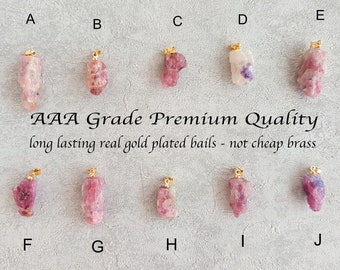 Red Tourmaline pendant, AAA, Rough Red Tourmaline pendant, Raw, Red Tourmaline necklace, Rubellite pendant, natural, Rough, Real Gold Plated
