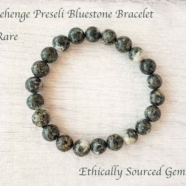 Stonehenge Preseli Bluestone Bracelet, 8mm, Gemstone Stretch Bracelet, Green, Beige Crystal Beaded Bracelet, Crystal Healing, Unisex, Rare