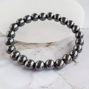 Hematite Bracelet, 8mm, Stretch Bracelet, Crystal Bracelet, Healing Bracelet, Gemstone Bracelet, Unisex, Men, Women, Grounding, Protection