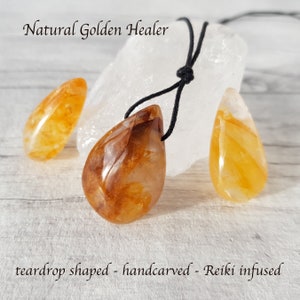 Golden Healer Quartz Pendant Necklace, Yellow Hematoid Side Drilled Teardrop Gemstone Pendant, Tumble Stone Necklace, Crystal Necklace