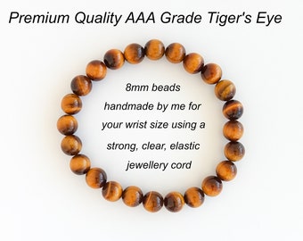 Tiger’s Eye Bracelet, 8mm, AAA Grade, Premium Quality, Gemstone Bracelet, Crystal Bracelet, Beaded Bracelet, Stretch Bracelet, Unisex