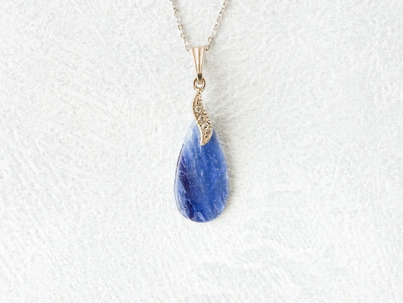 Kyanite Pendant Necklace, Natural Teardrop Blue Kyanite Gemstone Pendant, Cyanite Necklace, Optional Necklace Chains, Gift, Women, Rare